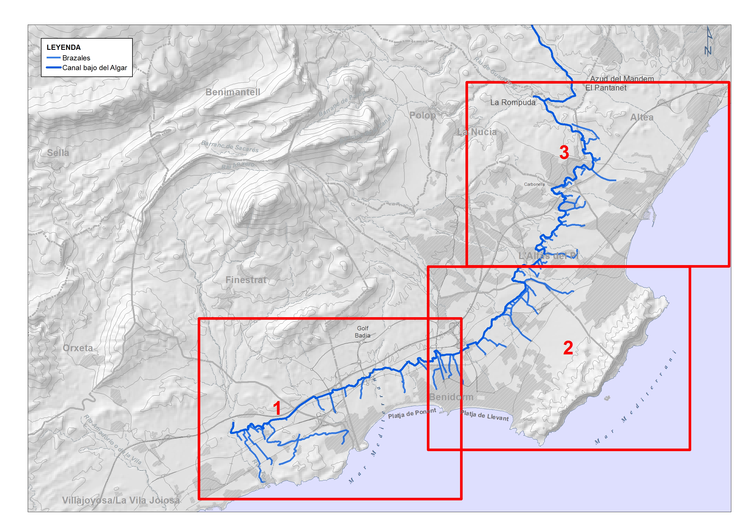 Mapa del Canal Bajo del Algar y su red de brazales