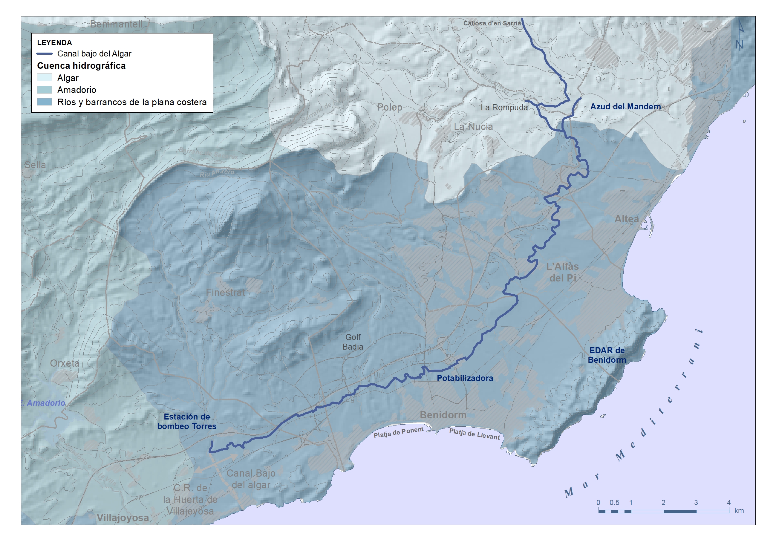 Mapa de la cuenca hidrografica del Canal Bajo Algar